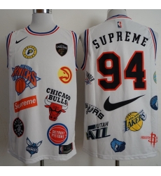 Supreme X Nike X NBA Logos White Stitched Basketball Jersey 