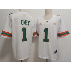 Men Miami Hurricanes  1 Malachi Toney White Stitched Football Jersey