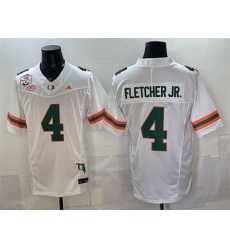 Men Miami Hurricanes  4 Mark Fletcher Jr  White F U S E  Fiesta Bowl Champions   Florida Patch Stitched Football Jersey