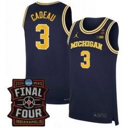 Men Michigan Wolverines  3 Elliot Cadeau Navy 2025 26 With Final Four Patch Stitched Basketball Jersey