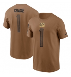 Men Cincinnati Bengals 1 Ja 27Marr Chase 2023 Brown Salute To Service Name Number T Shirt