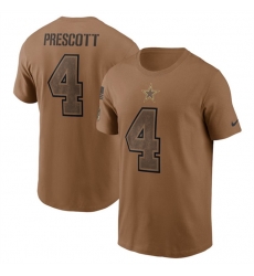 Men Dallas Cowboys 4 Dak Prescott 2023 Brown Salute To Service Name Number T Shirt