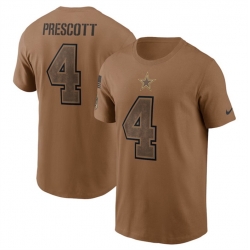 Men Dallas Cowboys 4 Dak Prescott 2023 Brown Salute To Service Name Number T Shirt