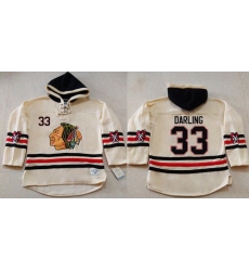 Men Chicago Blackhawks 33 Scott Darling Cream Heavyweight Pullover Hoodie Stitched NHL Jersey