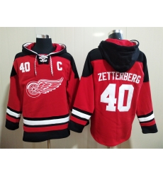 Men Detroit Red Wings Henrik Zetterberg 40 Red Stitched NHL Hoodie