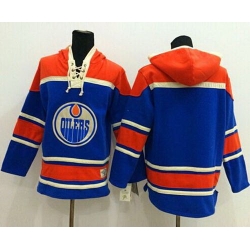 Men Edmonton Oilers Blank Light Blue Sawyer Hooded Sweatshirt Stitched NHL Jersey