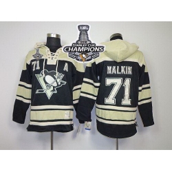 Men Pittsburgh Penguins 71 Evgeni Malkin Black Sawyer Hooded Sweatshirt 2016 Stanley Cup Champions Stitched NHL Jersey