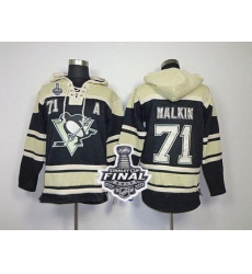 Men Pittsburgh Penguins 71 Evgeni Malkin Black Sawyer Hooded Sweatshirt 2017 Stanley Cup Final Patch Stitched NHL Jersey