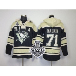 Men Pittsburgh Penguins 71 Evgeni Malkin Black Sawyer Hooded Sweatshirt 2017 Stanley Cup Final Patch Stitched NHL Jersey