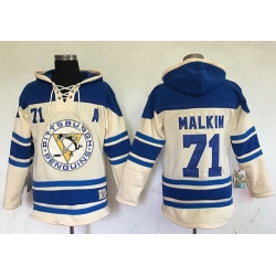 Men Pittsburgh Penguins 71 Evgeni Malkin Cream Sawyer Hooded Sweatshirt Stitched NHL Jersey