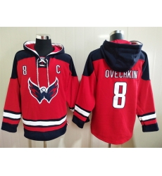 Men's Washington Capitals #8 Alex Ovechkin Red Ageless Must-Have Lace-Up Pullover Hoodie