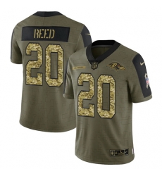 Men Baltimore Ravens 20 Ed Reed 2021 Salute To Service Olive Camo Limited Stitched Jersey