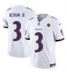 Men Baltimore Ravens 3 Odell Beckham Jr  White 2023 F U S E  With John Madden Patch Vapor Limited Football Jersey