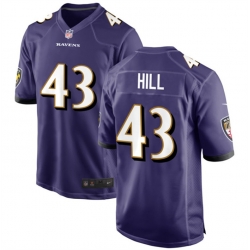 Men Baltimore Ravens 43 Justice Hill Purple Game Football Jersey