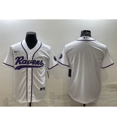 Men Baltimore Ravens Blank White With Patch Cool Base Stitched Baseball Jersey