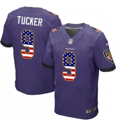 Mens Nike Baltimore Ravens 9 Justin Tucker Elite Purple Home USA Flag Fashion NFL Jersey