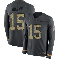 Ravens 15 Marquise Brown Anthracite Salute to Service Men Stitched Football Limited Therma Long Sleeve Jersey