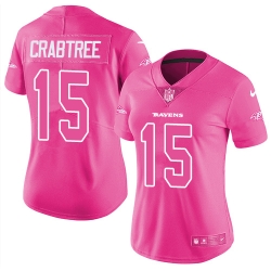 Nike Ravens #15 Michael Crabtree Pink Womens Stitched NFL Limited Rush Fashion Jersey