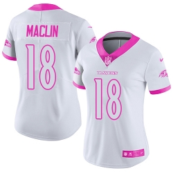 Nike Ravens #18 Jeremy Maclin White Pink Womens Stitched NFL Limited Rush Fashion Jersey