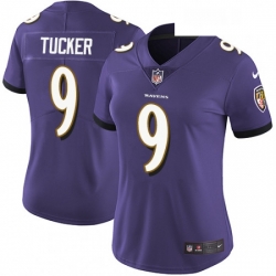 Womens Nike Baltimore Ravens 9 Justin Tucker Purple Team Color Vapor Untouchable Limited Player NFL Jersey