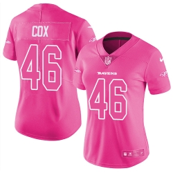 Womens Nike Ravens #46 Morgan Cox Pink  Stitched NFL Limited Rush Fashion Jersey