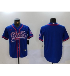 Men Buffalo Bills Blank  Blue Team Cool Base Stitched Baseball Jersey 1