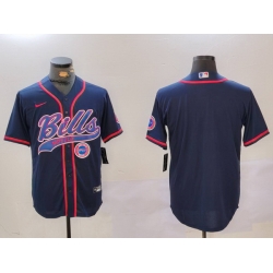 Men Buffalo Bills Blank Navy Team Cool Base Stitched Baseball Jersey