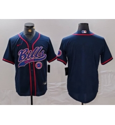Men Buffalo Bills Blank Navy With Patch Cool Base Stitched Baseball Jersey 1