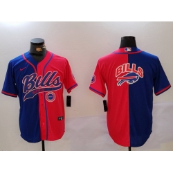 Men Buffalo Bills big logo Red Blue Team Cool Base Stitched Baseball Jersey 1