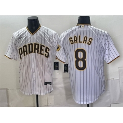 Men San Diego Padres  8 Ethan Salas White Cool Base Stitched Baseball Jersey