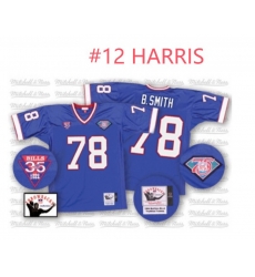 Mitchell And Ness Buffalo Bills 12 HARRIS Royal Blue Throwback NFL Jersey