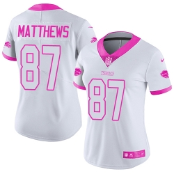 Nike Bills #87 Jordan Matthews White Pink Womens Stitched NFL Limited Rush Fashion Jersey