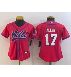 Women Buffalo Bills 17 Josh Allen Red With Patch Cool Base Stitched Baseball Jersey