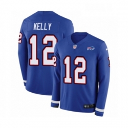 Youth Nike Buffalo Bills 12 Jim Kelly Limited Royal Blue Therma Long Sleeve NFL Jersey