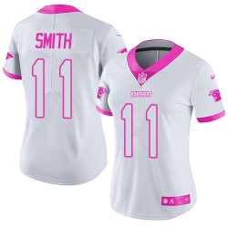 Nike Panthers #11 Torrey Smith White Pink Womens Stitched NFL Limited Rush Fashion Jersey