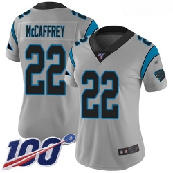 Panthers #22 Christian McCaffrey Silver Women Stitched Football Limited Inverted Legend 100th Season Jersey