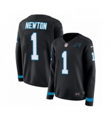 Womens Nike Carolina Panthers 1 Cam Newton Limited Black Therma Long Sleeve NFL Jersey