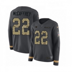 Womens Nike Carolina Panthers 22 Christian McCaffrey Limited Black Salute to Service Therma Long Sleeve NFL Jersey