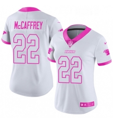 Womens Nike Carolina Panthers 22 Christian McCaffrey Limited WhitePink Rush Fashion NFL Jersey