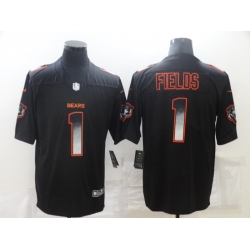 Men Chicago Bears 1 Justin Fields Black Smoke Fashion Limited Stitched Jersey