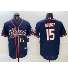 Men Chicago Bears 15 Rome Odunze Navy With Patch Cool Base Stitched Baseball Jersey 3