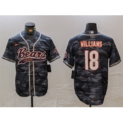 Men Chicago Bears 18 Caleb Williams Grey Camo With Patch Cool Base Stitched Baseball Jersey