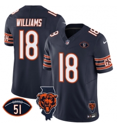 Men Chicago Bears 18 Caleb Williams Navy F U S E  With Illinois And No  51 Patch Stitched Football Jersey