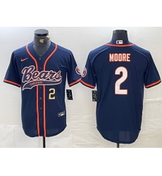Men Chicago Bears 2 DJ Moore Navy With Patch Cool Base Stitched Baseball Jersey 1