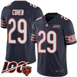 Men Chicago Bears 29 Tarik Cohen Navy Blue Team Color 100th Season Limited Football Jersey