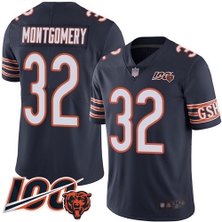 Men Chicago Bears 32 David Montgomery Navy Blue Team Color 100th Season Limited Football Jersey