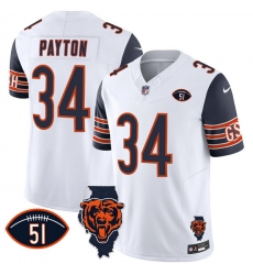 Men Chicago Bears 34 Walter Payton White Navy F U S E  With Illinois And No  51 Patch Stitched Football Jersey