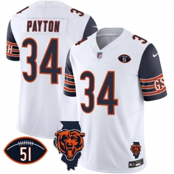 Men Chicago Bears 34 Walter Payton White Navy F U S E  With Illinois And No  51 Patch Stitched Football Jersey