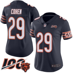 Women Chicago Bears 29 Tarik Cohen Navy Blue Team Color 100th Season Limited Football Jersey