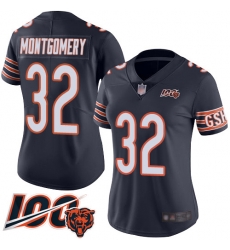 Women Chicago Bears 32 David Montgomery Navy Blue Team Color 100th Season Limited Football Jersey